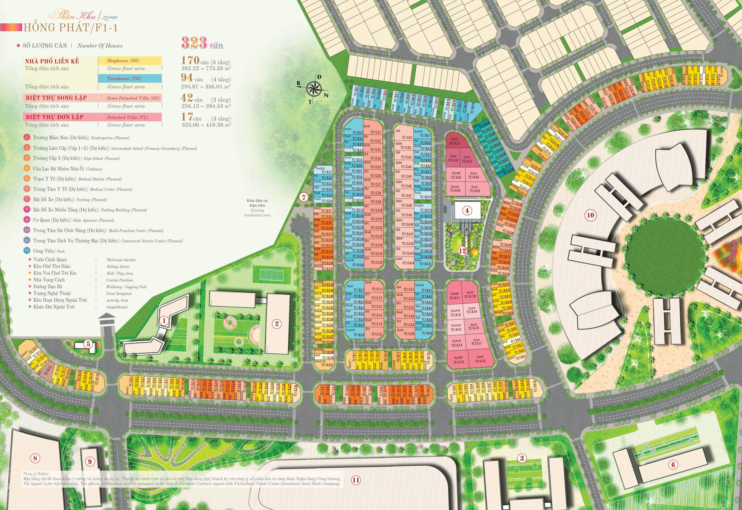 Ba phân khu của dự án Hồng Hạc City gồm Hồng Phát, Hồng Thịnh, và Hồng Phúc, 