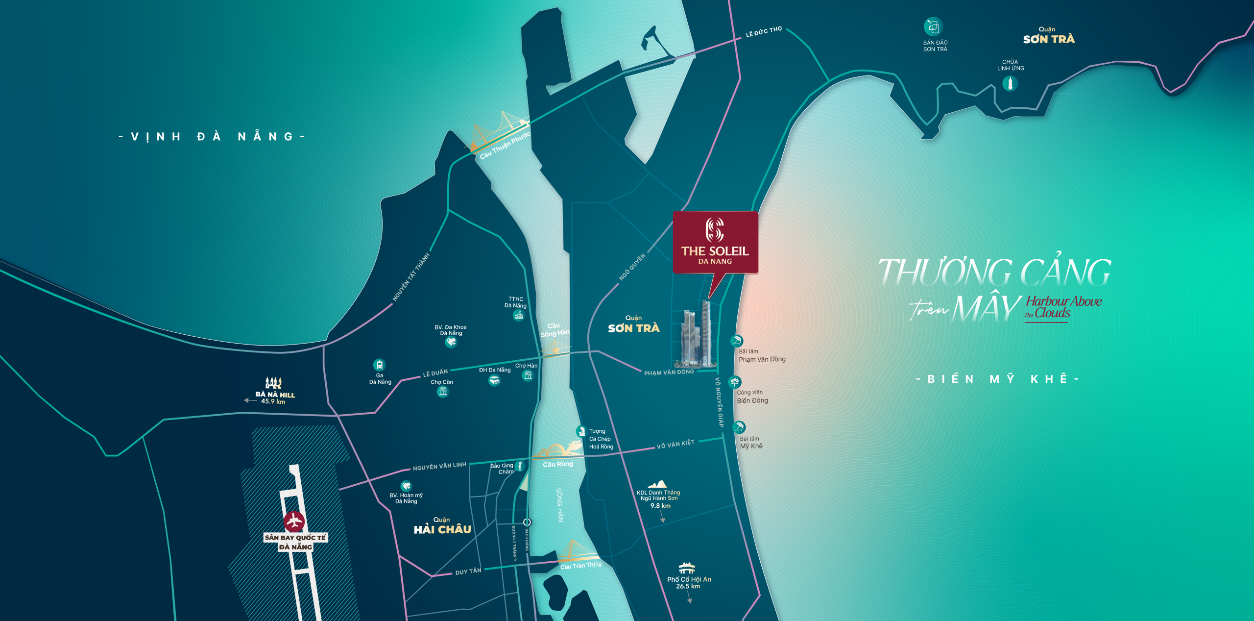 Vị trí The Soleil nằm tọa lạc ngay số 258 Võ Nguyên Giáp, phường Phước Mỹ, quận Sơn Trà.