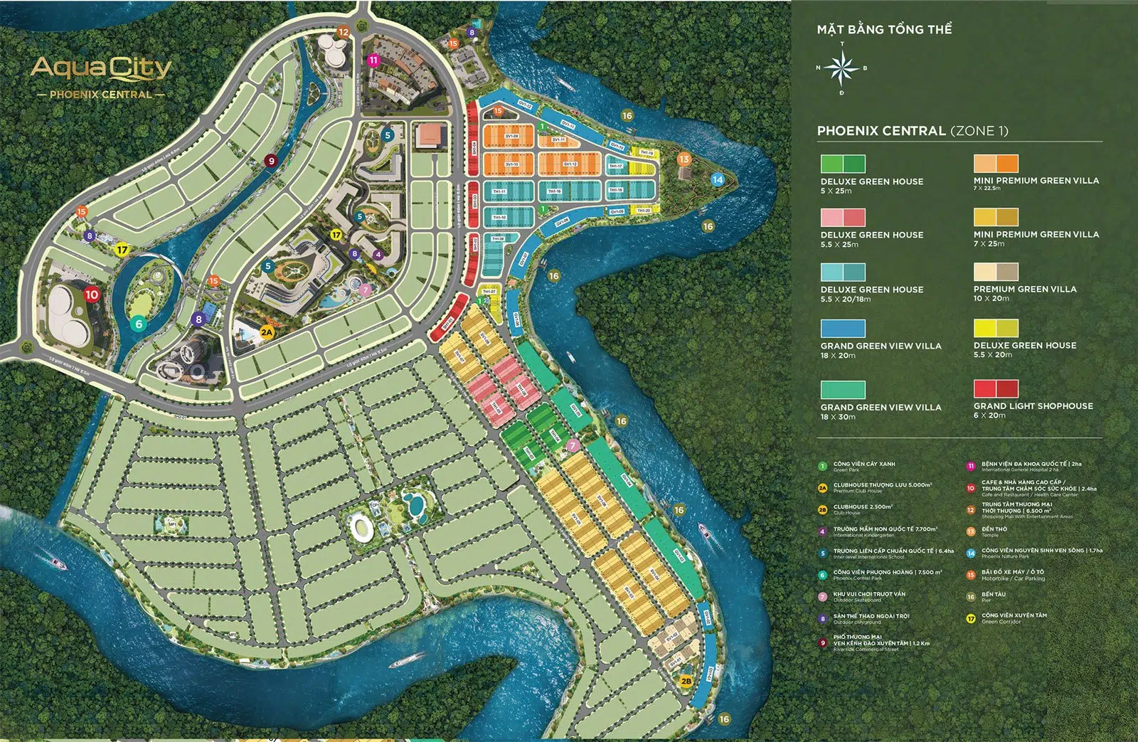 Mặt bằng Phân khu Phoenix Central thuộc Đảo Phượng Hoàng dự án Aqua City.