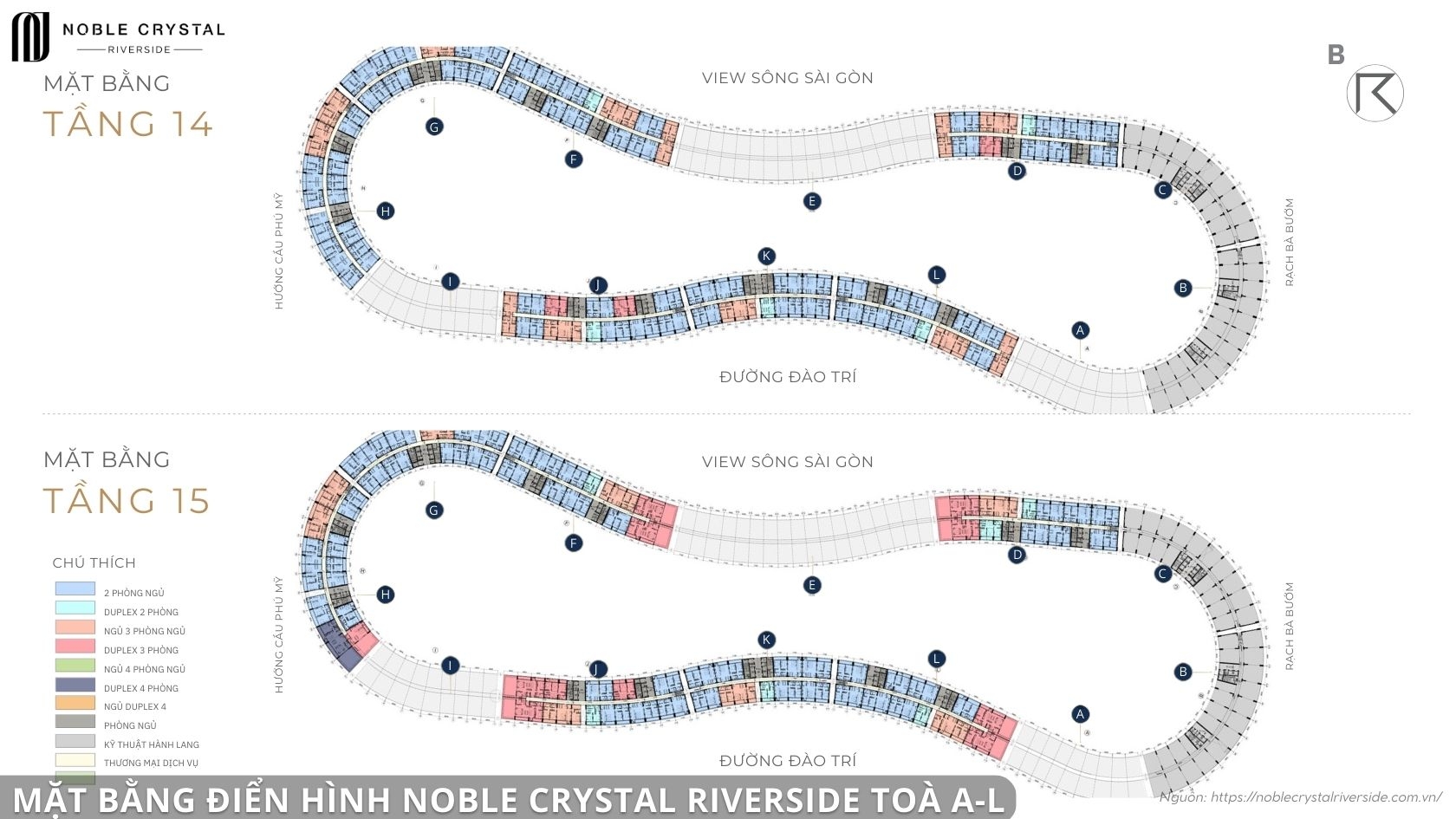 Mặt bằng điển hình Noble Crystal Riverside toà A-L tầng 2, 8 & tầng 3, 9