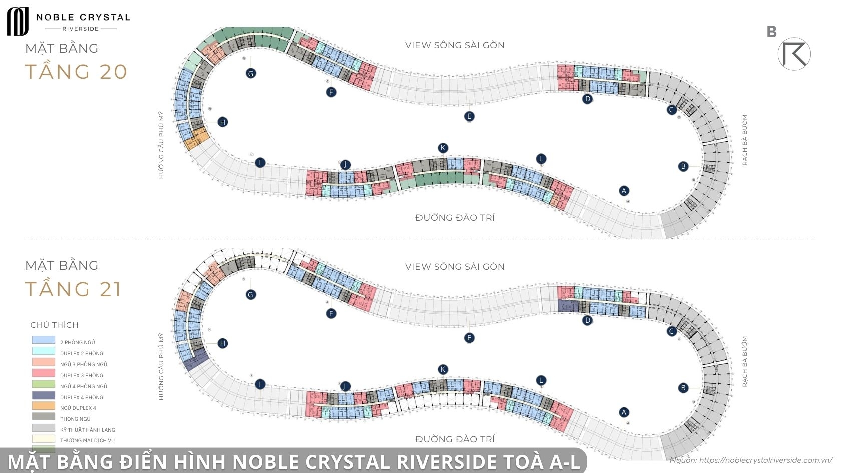 Mặt bằng điển hình Noble Crystal Riverside toà A-L tầng 2, 8 & tầng 3, 9