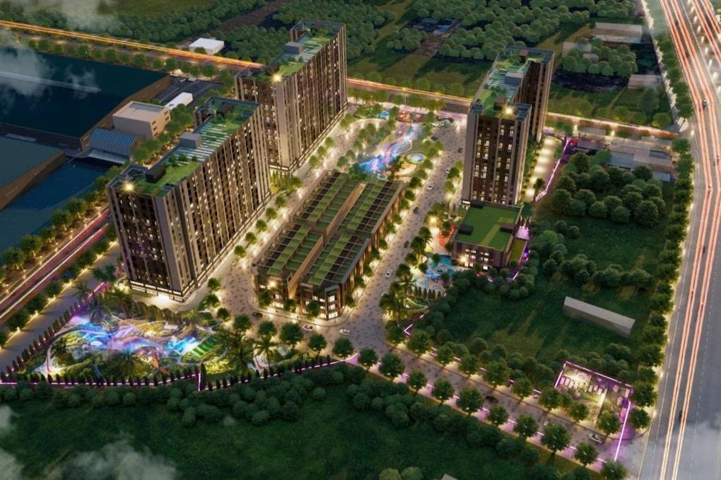 Phối cảnh tổng thể dự án nhà ở xã hội Phú Mỹ với quy mô 3 khối chung cư cao 15 tầng