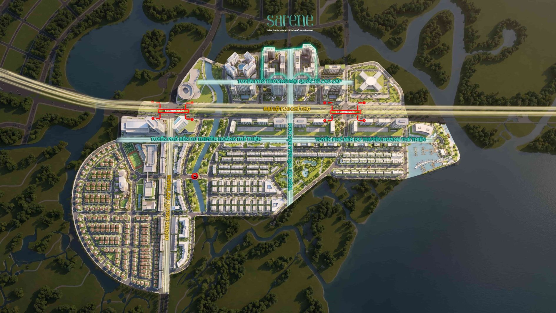 Sơ đồ vị trí kết nối tâm điểm của Sarene Residence & Commercial Complex trên mặt tiền Mai Chí Thọ