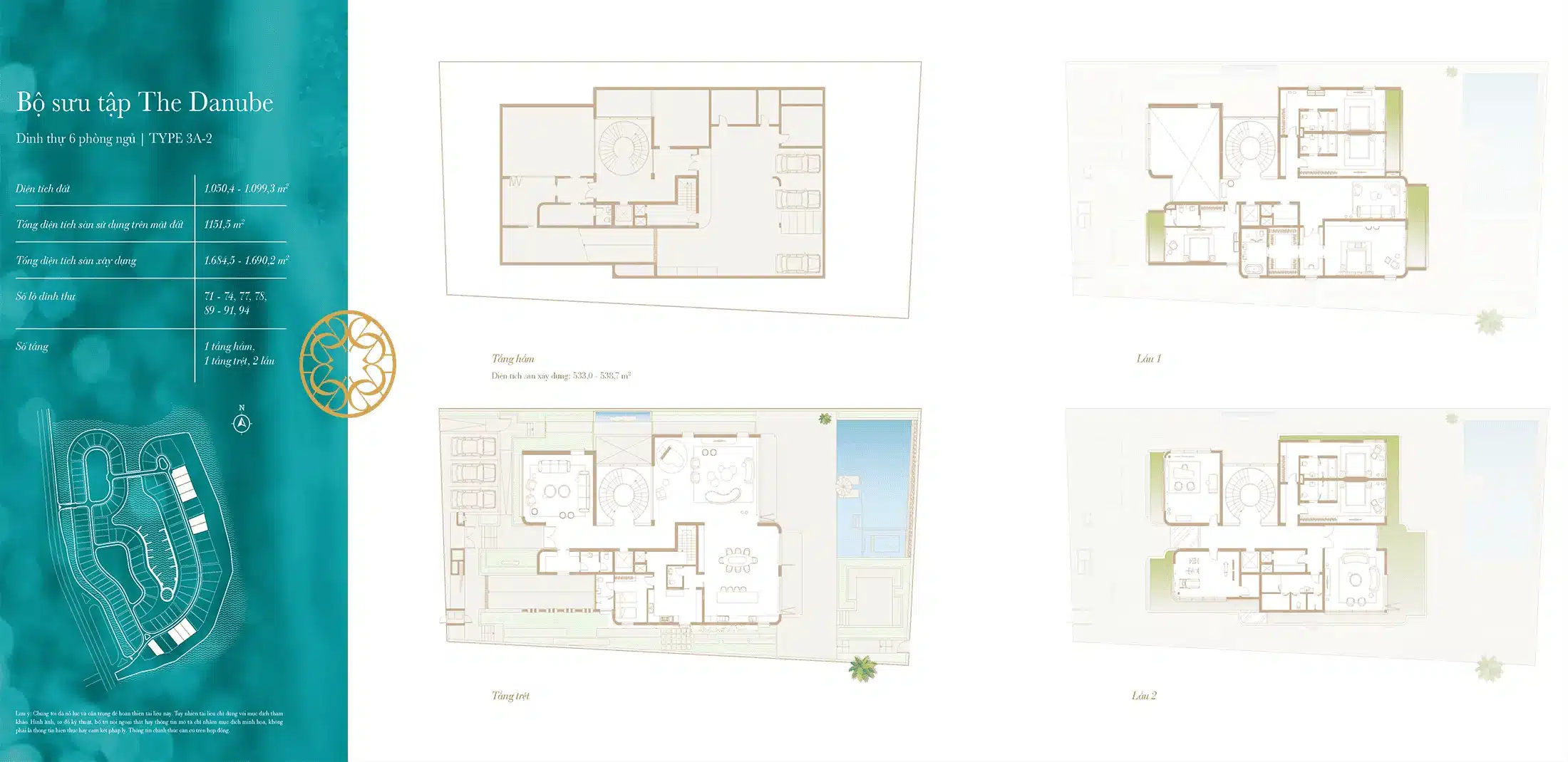 Layout Dinh thu The Danube thiet ke 6 Phong Ngu Loai 3A 2 thuoc du an The Rivus Elie Saab