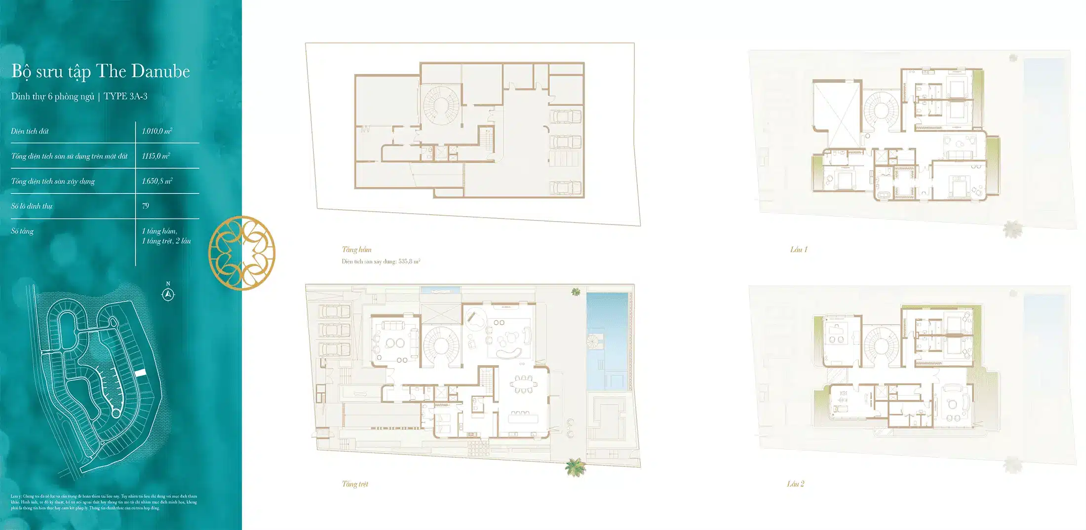 Layout Dinh thu The Danube thiet ke 6 Phong Ngu Loai 3A 3 thuoc du an The Rivus Elie Saab
