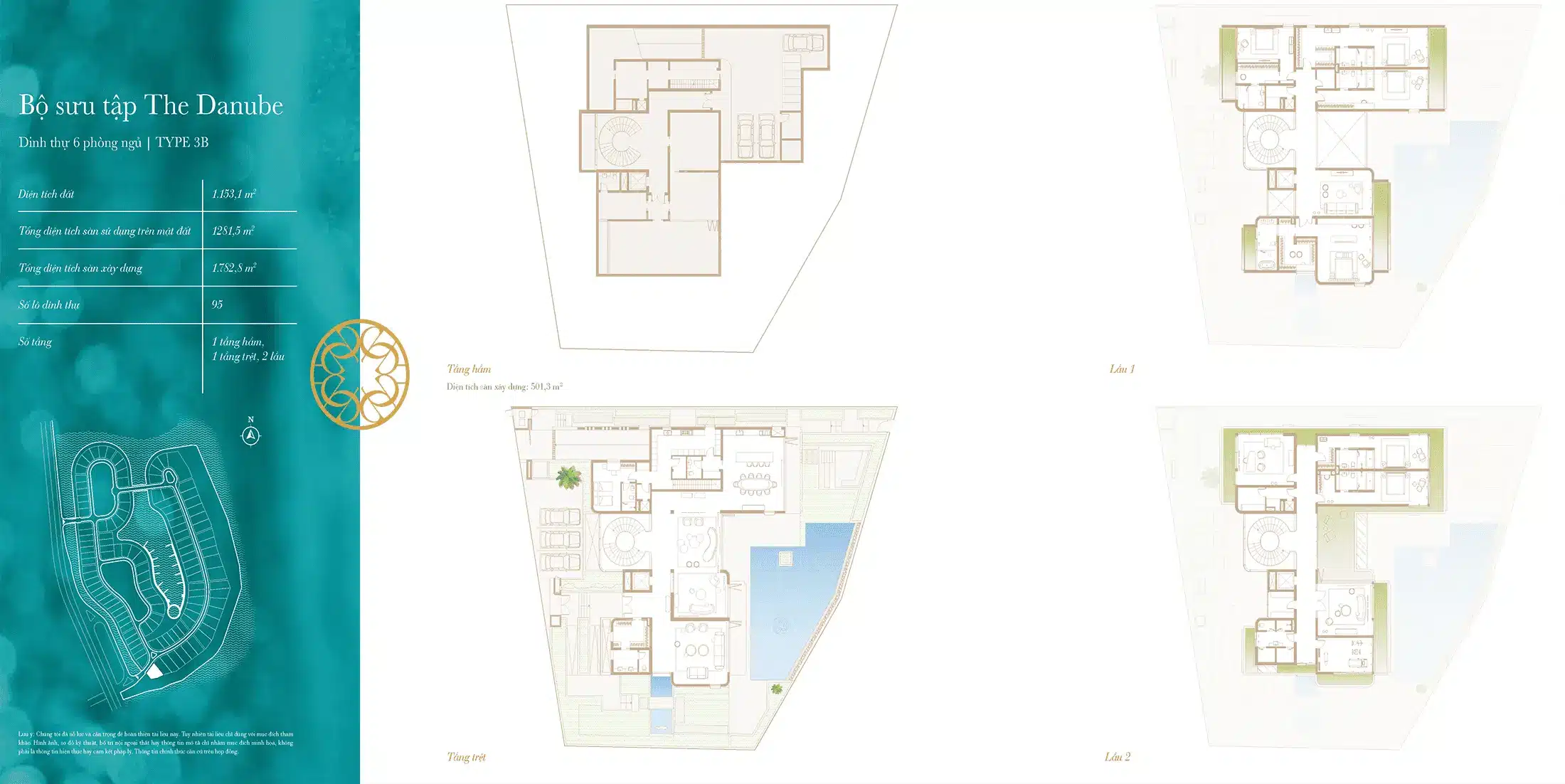 Layout Dinh thu The Danube thiet ke 6 Phong Ngu Loai 3B thuoc du an The Rivus Elie Saab