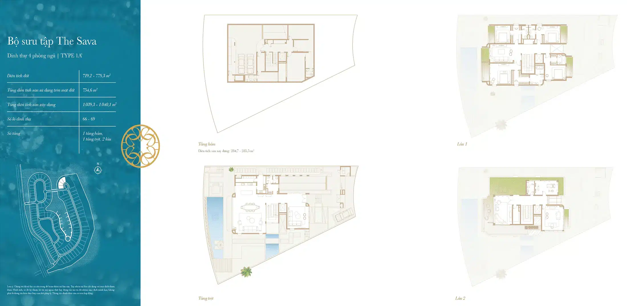 Layout Dinh thu The Sava thiet ke 4 Phong Ngu Loai 1A thuoc du an The Rivus Elie Saab 1