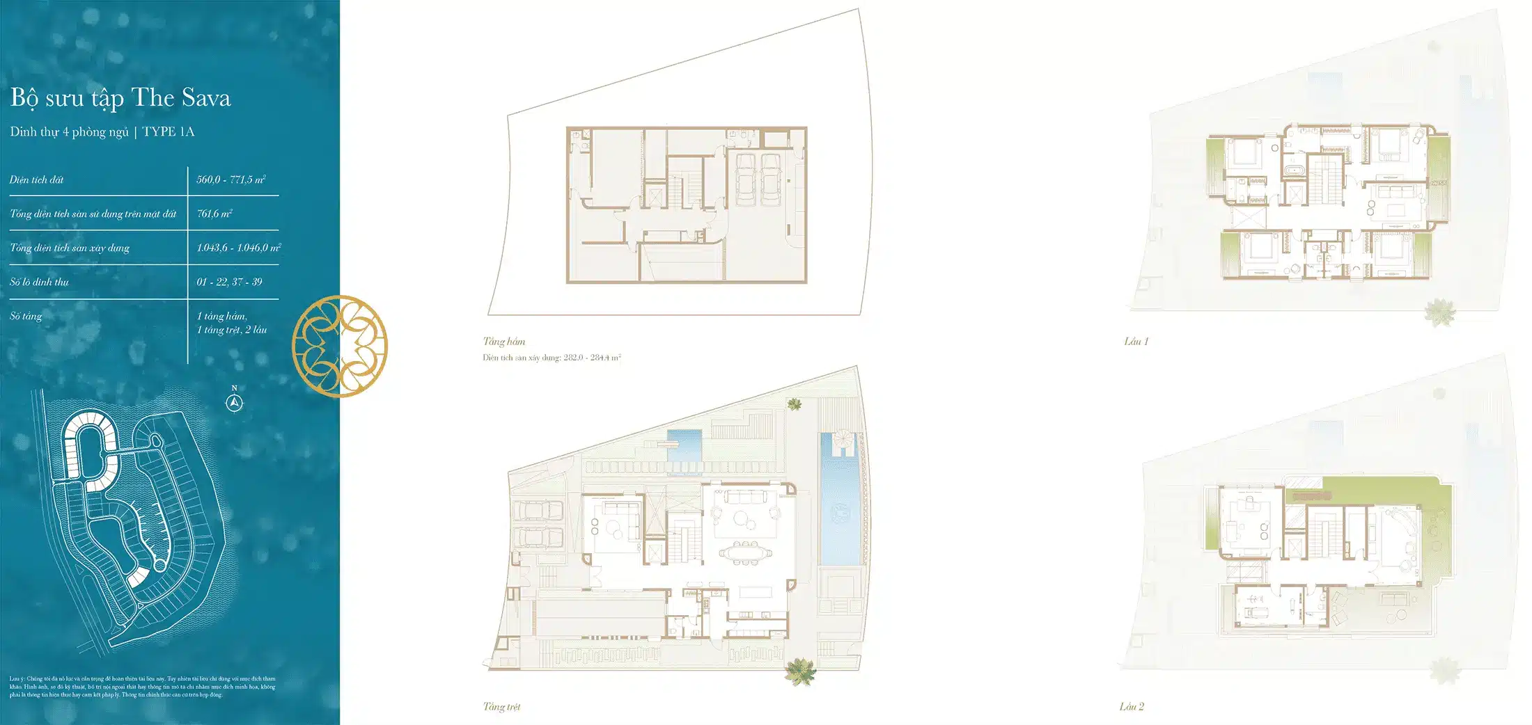 Layout Dinh thu The Sava thiet ke 4 Phong Ngu Loai 1A thuoc du an The Rivus Elie Saab