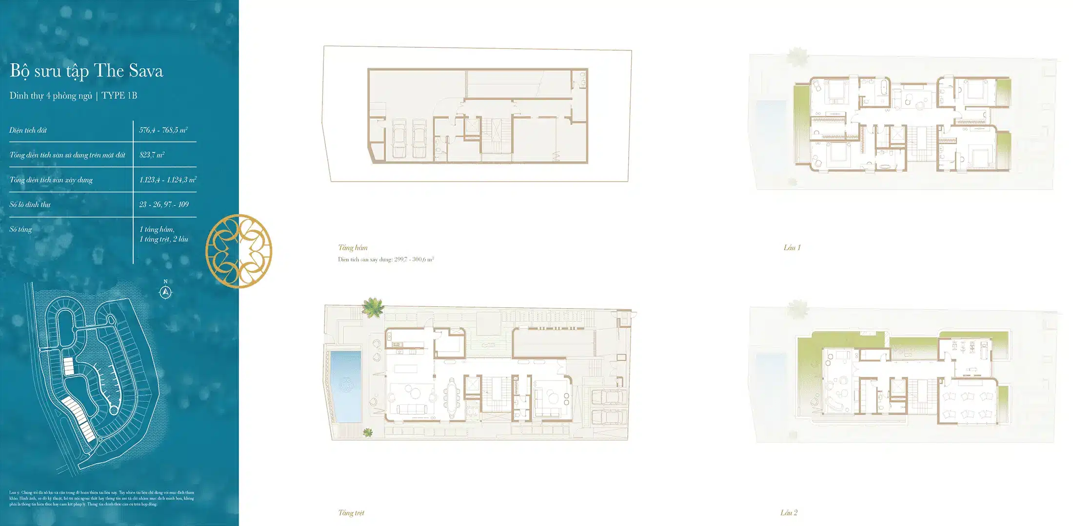Layout Dinh thu The Sava thiet ke 4 Phong Ngu Loai 1B thuoc du an The Rivus Elie Saab