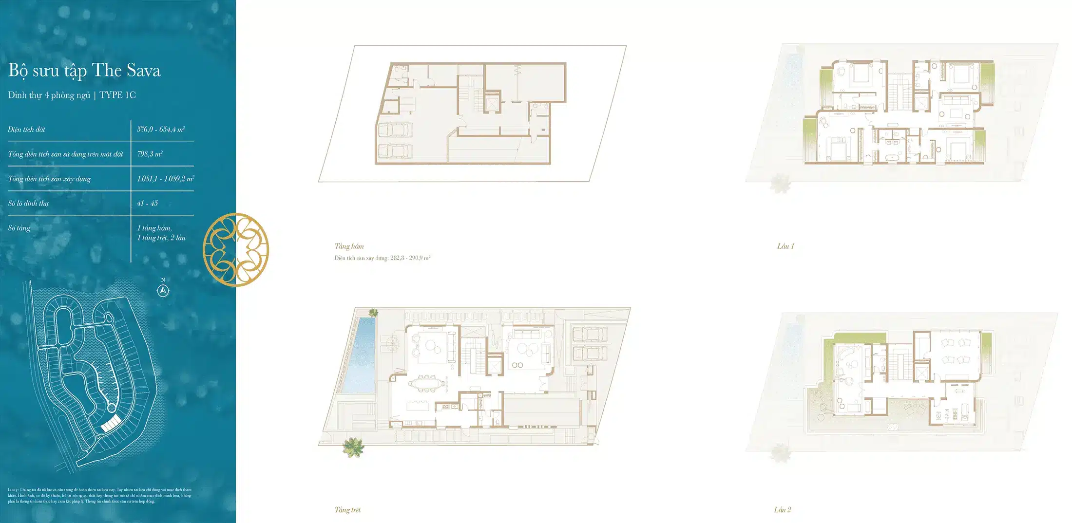 Layout Dinh thu The Sava thiet ke 4 Phong Ngu Loai 1C thuoc du an The Rivus Elie Saab