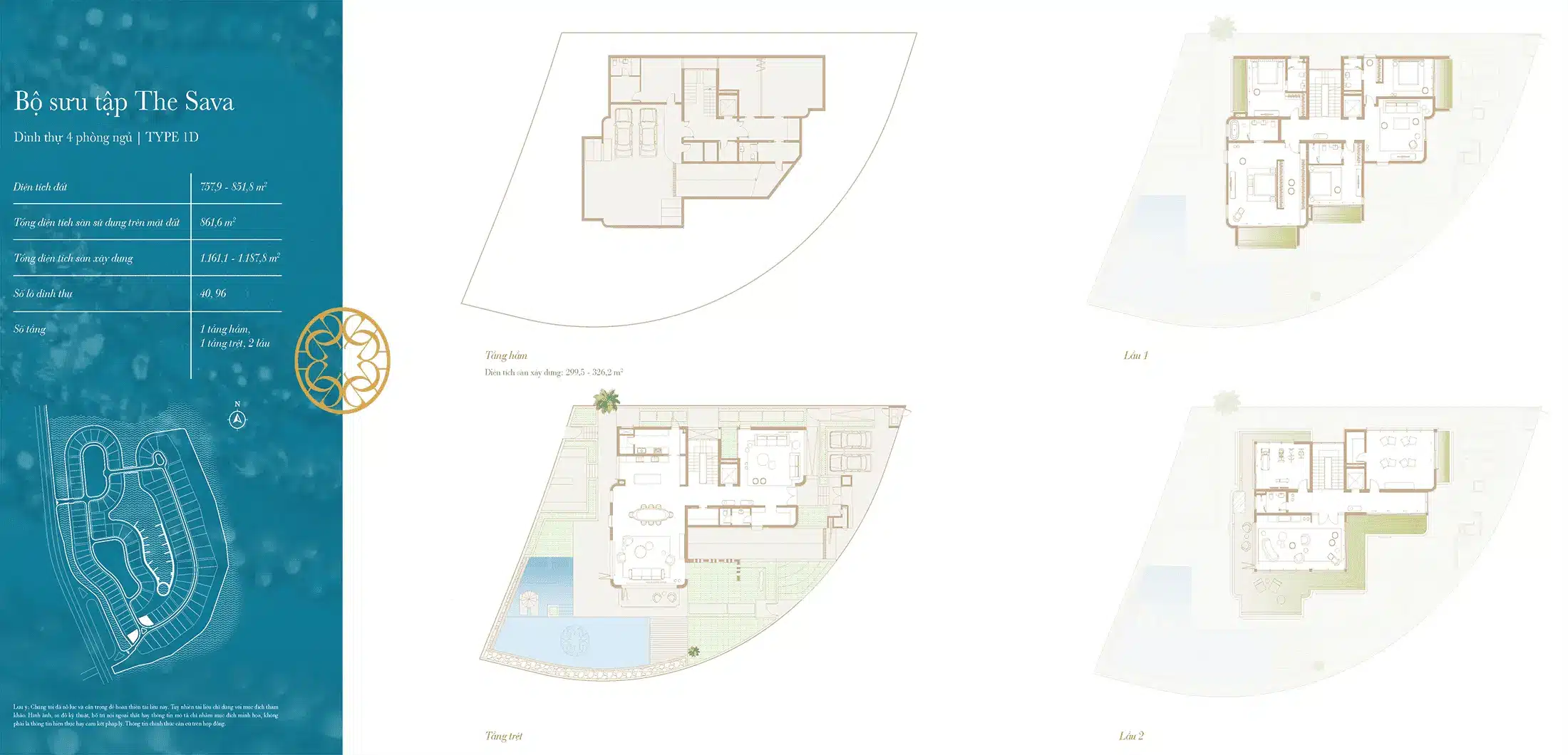 Layout Dinh thu The Sava thiet ke 4 Phong Ngu Loai 1D thuoc du an The Rivus Elie Saab