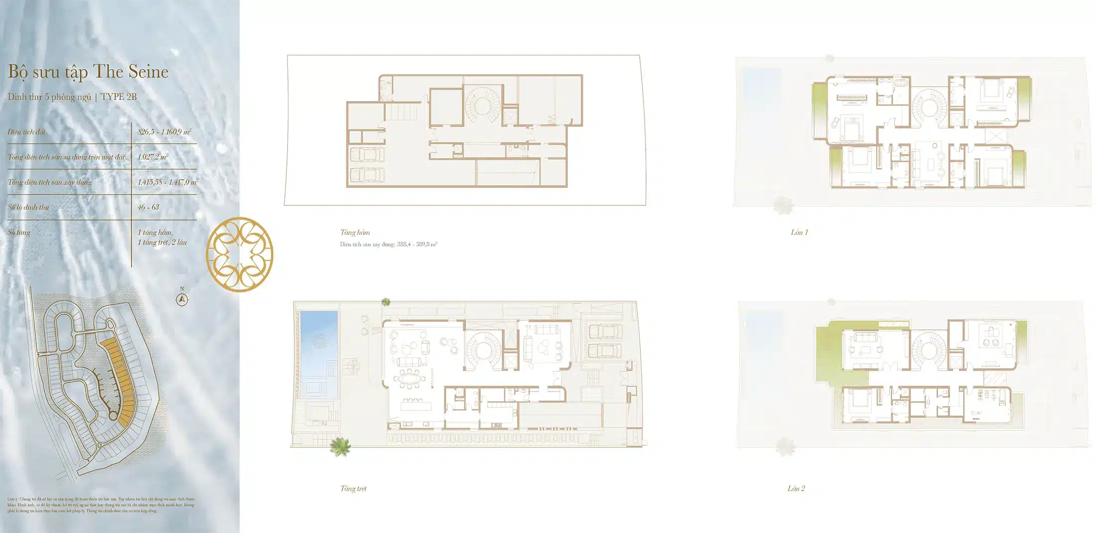 Layout Dinh thu The Seine thiet ke 5 Phong Ngu Loai 2B thuoc du an The Rivus Elie Saab